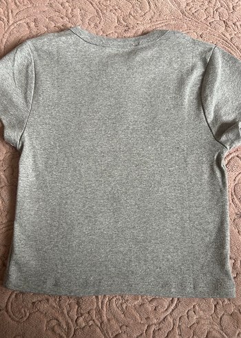 Gri Kısa Kollu Kadın Tişört crop - Görsel 3