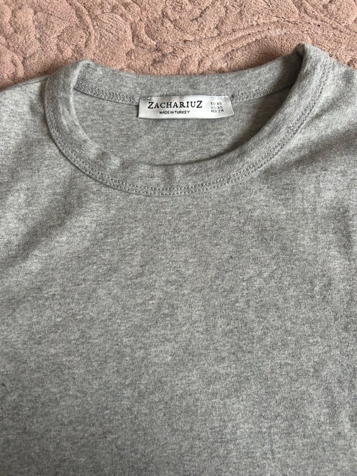 Gri Kısa Kollu Kadın Tişört crop - Görsel 2