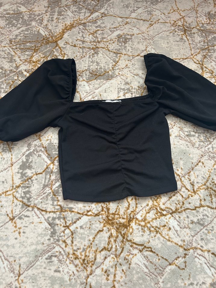 Siyah Fırfırlı Mini Bluz - Görsel 4