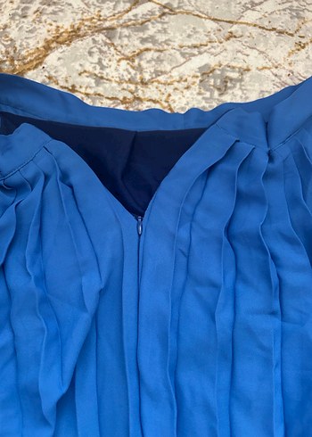 Mavi Piliseli midi Keten Etek - Görsel 4