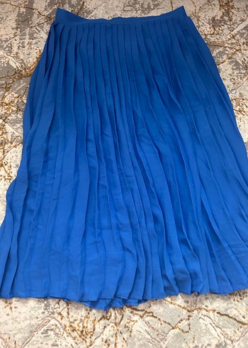 Mavi Piliseli midi Keten Etek - Görsel 2