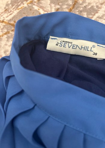 Mavi Piliseli midi Keten Etek - Görsel 3