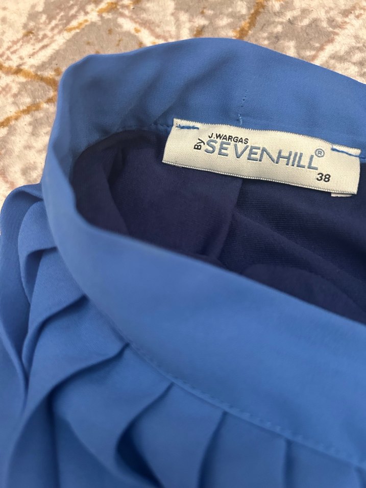 Mavi Piliseli midi Keten Etek - Görsel 3