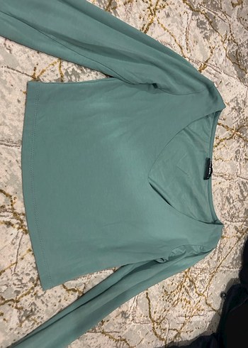 Turkuaz V Yakalı Uzun Kollu Bluz - Görsel 2