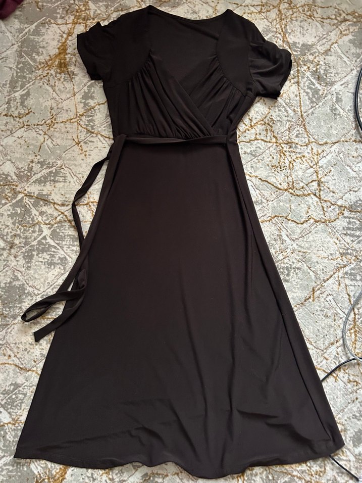 Siyah midi  Drapeli  Abiye Elbise - Görsel 2