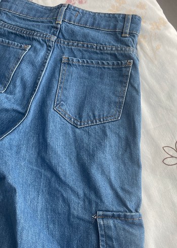diğer Beden mavi Renk Düğmeli Mavi Rahat Kesim Midi Kadın Kot Pantolon