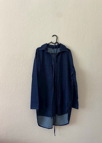 s Beden Lacivert Uzun Kollu Kadın Denim gömlek