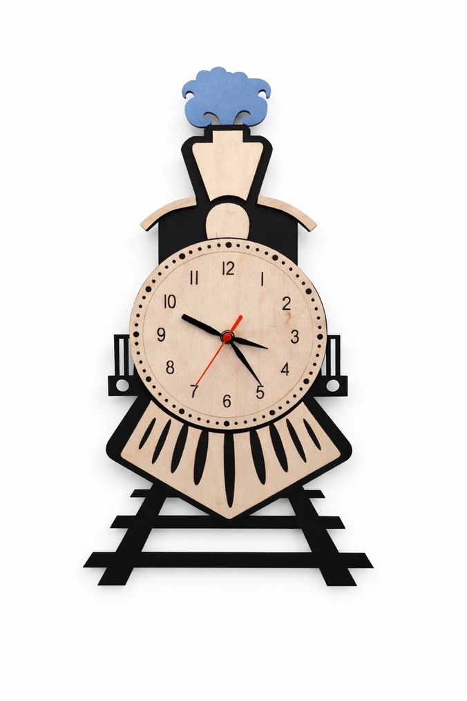 Ahşap Tren Tasarımlı Bebek Odası Duvar Saati - Görsel 2