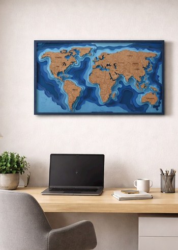 30cmx49cm 3D Ahşap Dünya Haritası  | Katmanlı Modern Duvar Dekor - Görsel 4