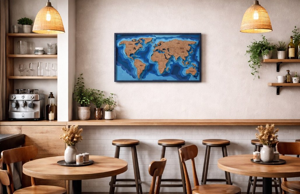 30cmx49cm 3D Ahşap Dünya Haritası  | Katmanlı Modern Duvar Dekor - Görsel 3