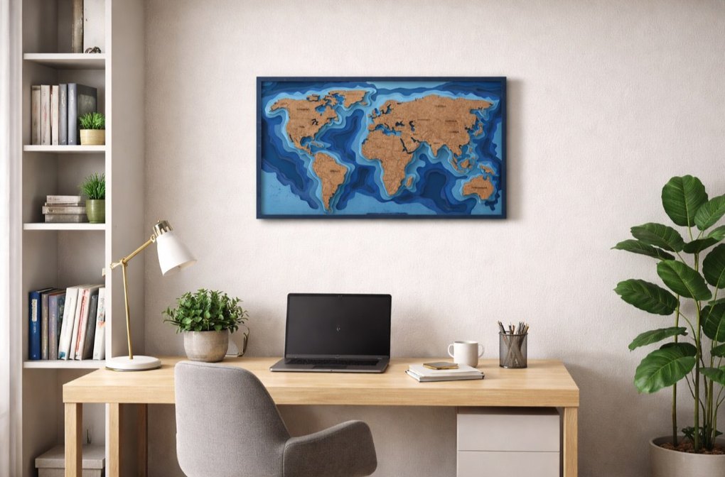 30cmx49cm 3D Ahşap Dünya Haritası  | Katmanlı Modern Duvar Dekor - Görsel 4