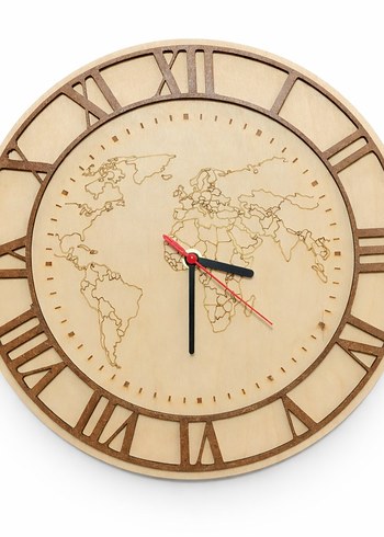 30x30 cm Ahşap Dünya Haritalı Dekoratif Duvar Saati Sessiz - Görsel 2