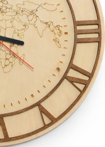 30x30 cm Ahşap Dünya Haritalı Dekoratif Duvar Saati Sessiz - Görsel 3