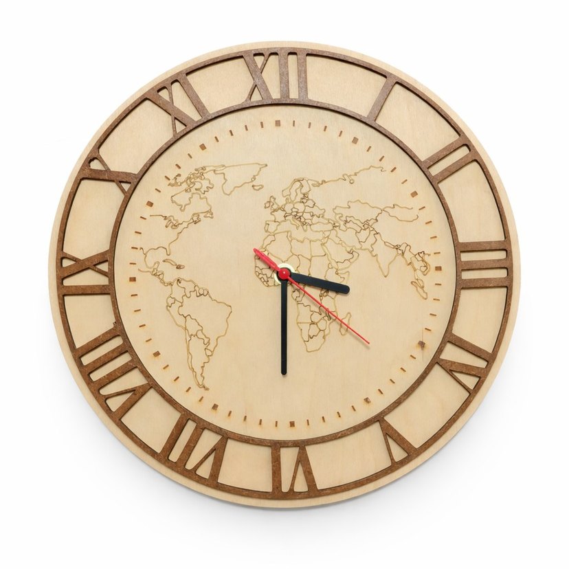 30x30 cm Ahşap Dünya Haritalı Dekoratif Duvar Saati  Sessiz - Görsel 2