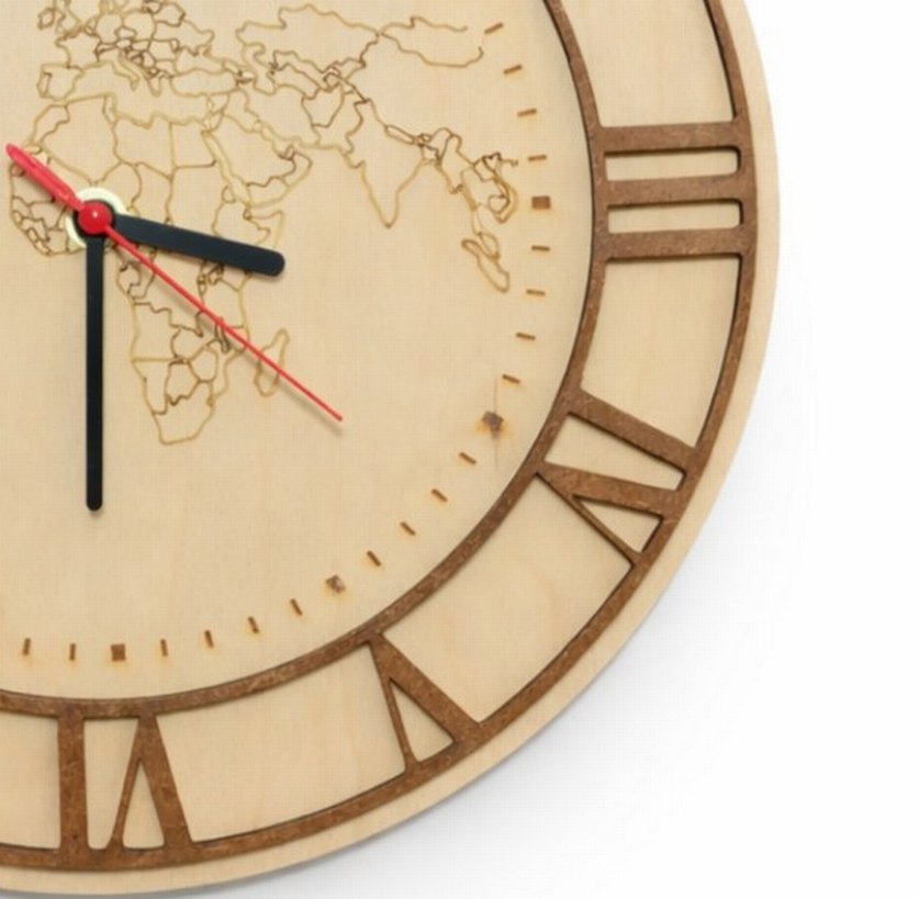 30x30 cm Ahşap Dünya Haritalı Dekoratif Duvar Saati  Sessiz - Görsel 3