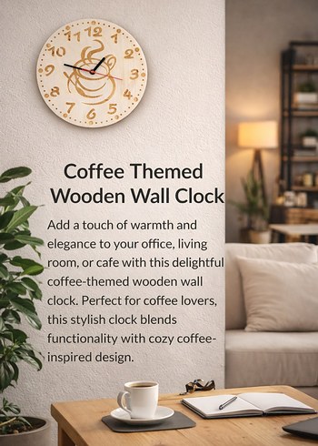 Kahve Temalı Ahşap Duvar Saati Kafeler İçin Şık Dekor - Görsel 2