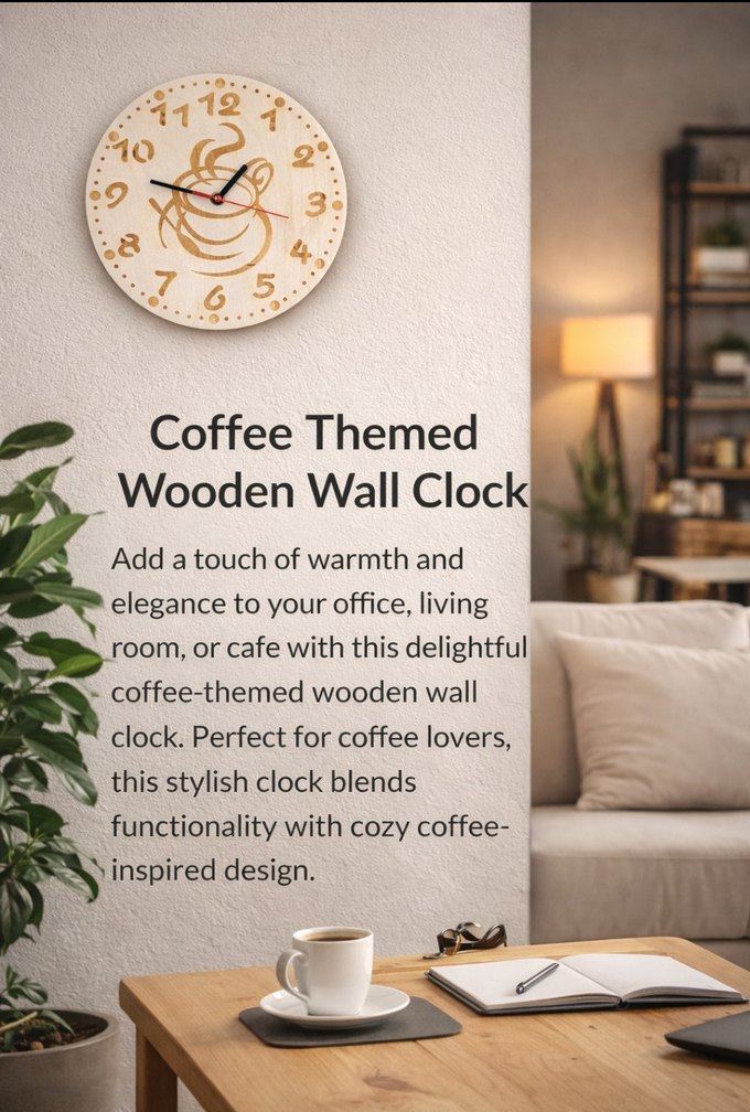 Kahve Temalı Ahşap Duvar Saati Kafeler İçin Şık Dekor - Görsel 2