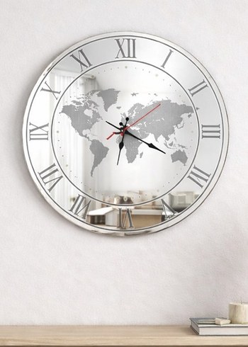 Aynalı Pleksi Dünya Haritası Duvar Saati Modern İç Mekân - Görsel 3