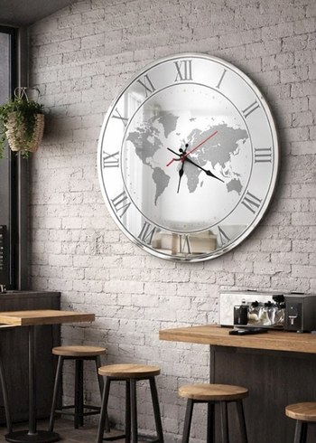 Aynalı Pleksi Dünya Haritası Duvar Saati Modern İç Mekân - Görsel 2