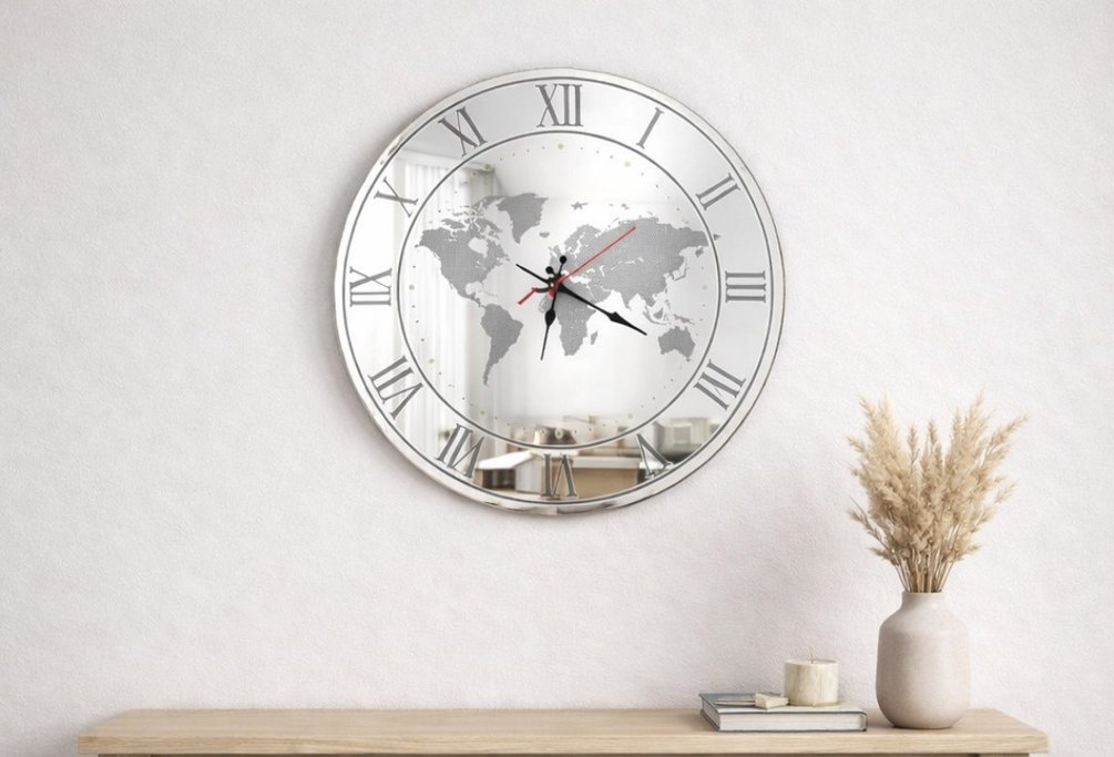 Aynalı Pleksi Dünya Haritası Duvar Saati  Modern İç Mekân - Görsel 3