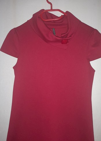 Kırmızı Kısa Kollu Fırfırlı Elbise - Görsel 2