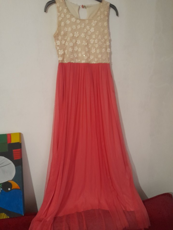 Nakışlı Pembe Uzun Askısız Elbise - Görsel 2