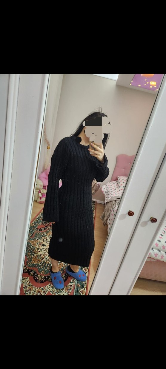 Siyah Örgü Kadın Uzun Elbise - Görsel 2