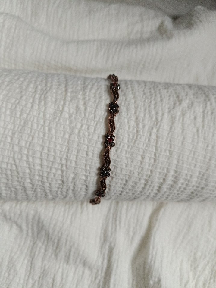 Vintage Çiçek Detaylı Bronz Bileklik - Görsel 3