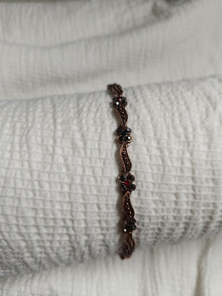 Vintage Çiçek Detaylı Bronz Bileklik - Görsel 2