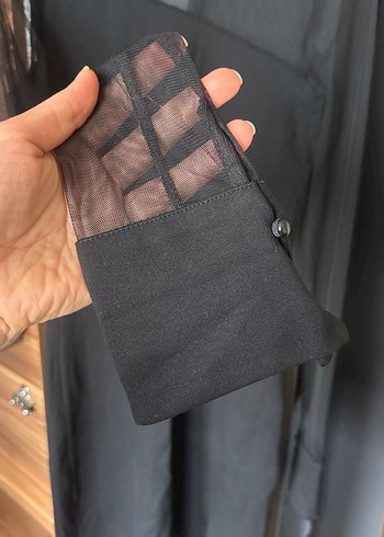 Siyah Transparan Detaylı Balıkçı Yaka Mini Elbise - Görsel 2