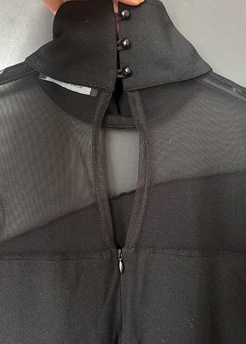 Siyah Transparan Detaylı Balıkçı Yaka Mini Elbise - Görsel 4