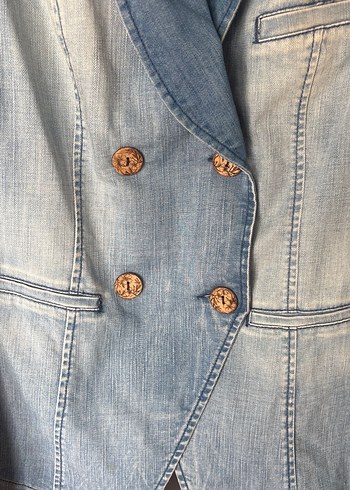 Düğmeli Mavi Denim Kadın Ceket - Görsel 2