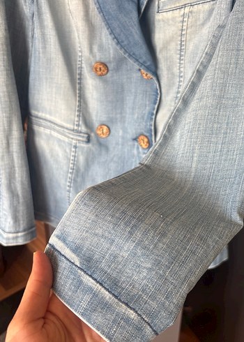 Düğmeli Mavi Denim Kadın Ceket - Görsel 4