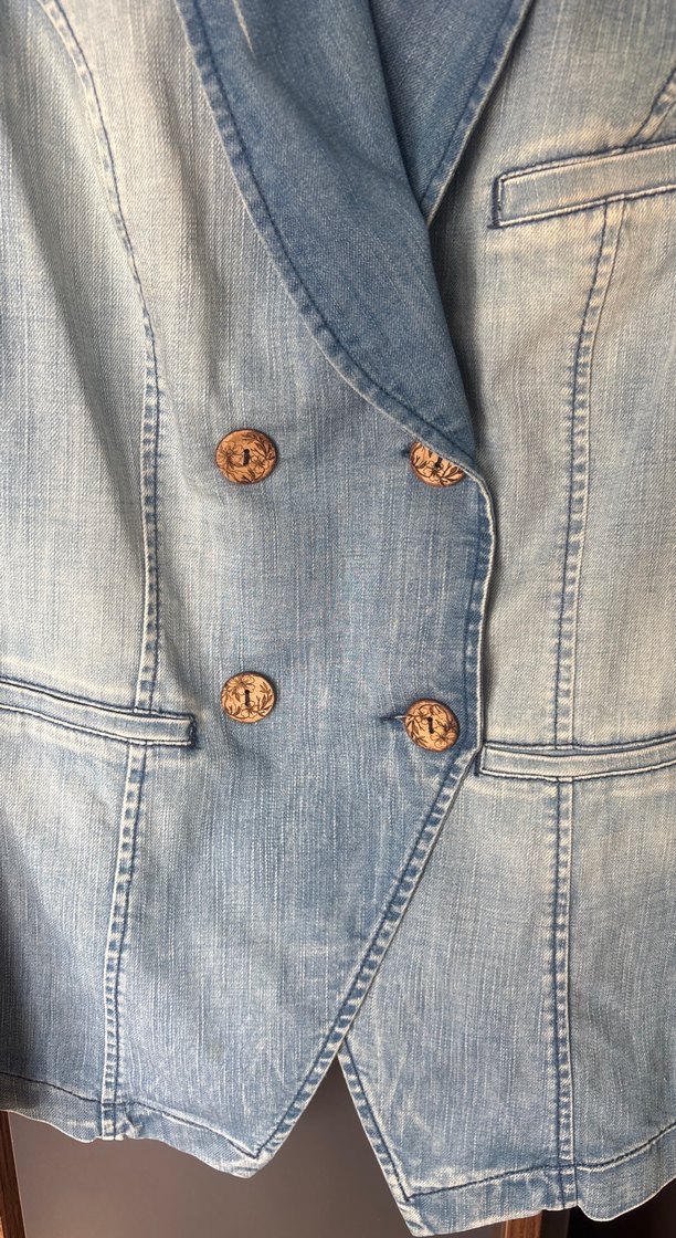 Düğmeli Mavi Denim Kadın Ceket - Görsel 2