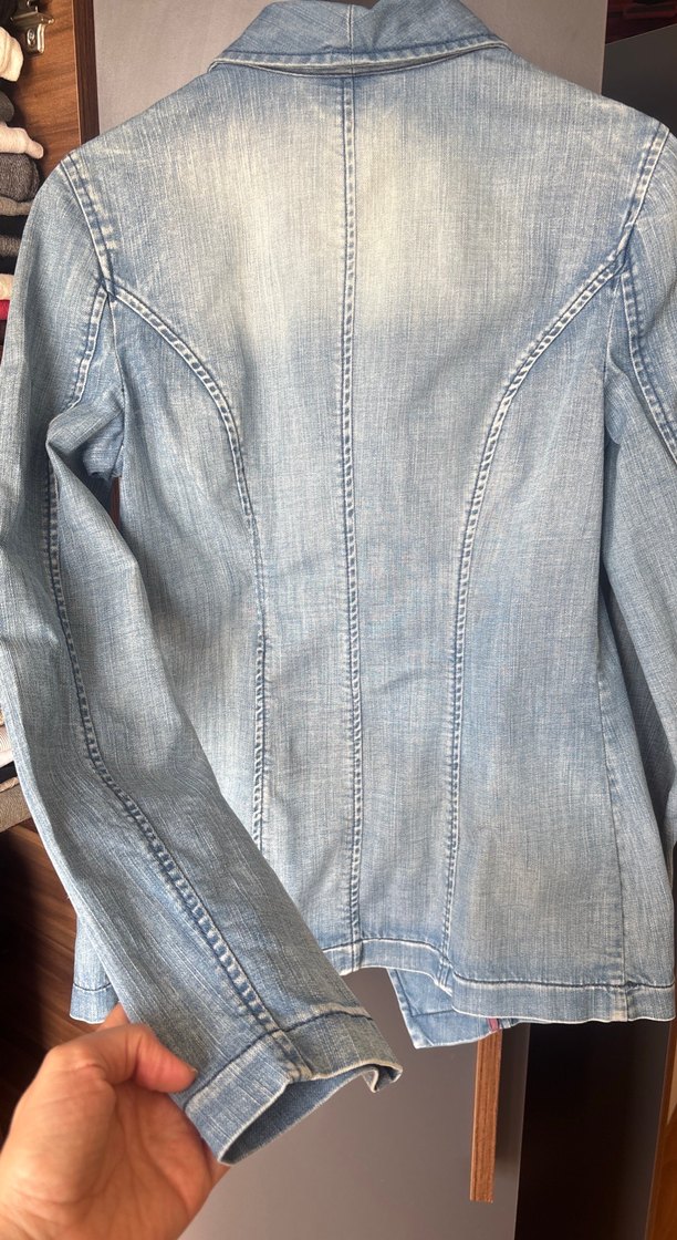 Düğmeli Mavi Denim Kadın Ceket - Görsel 5