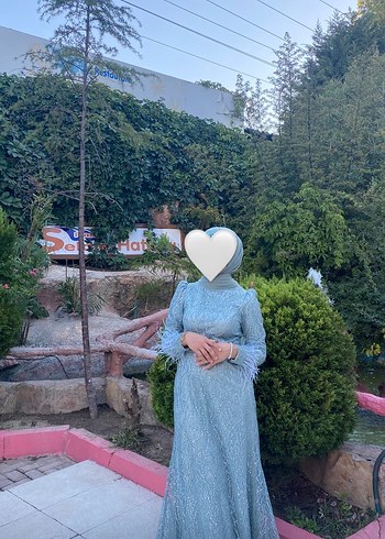 Turkuaz Simli Parlak Tesettür Abiye