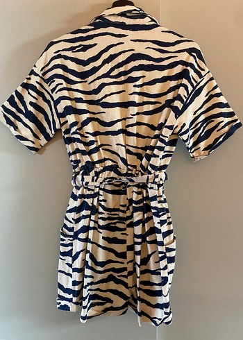 Quzu Zebra Desenli Kısa Kollu Kadın Tulum