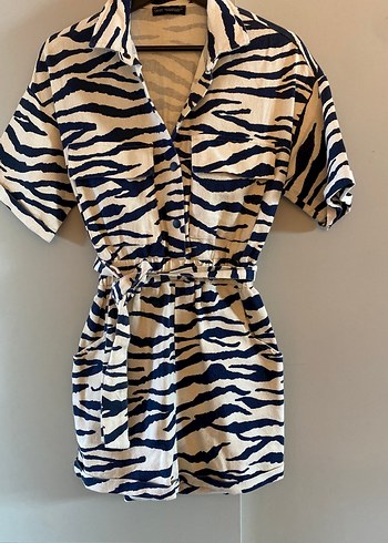 Zebra Desenli Kısa Kollu Kadın Tulum