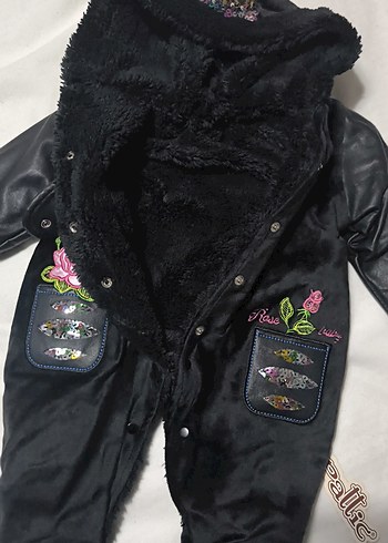 Nakışlı Kürklü Siyah Bebek Kız Tulumu - Görsel 7