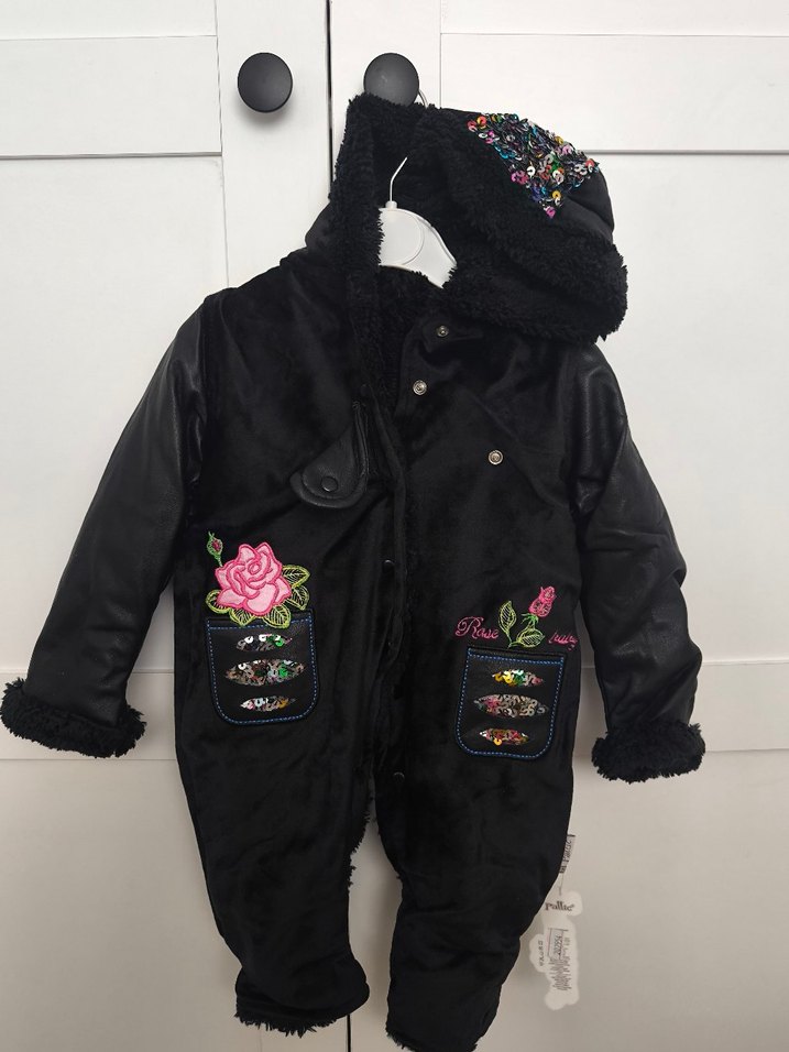 Nakışlı Kürklü Siyah Bebek Kız Tulumu - Görsel 2
