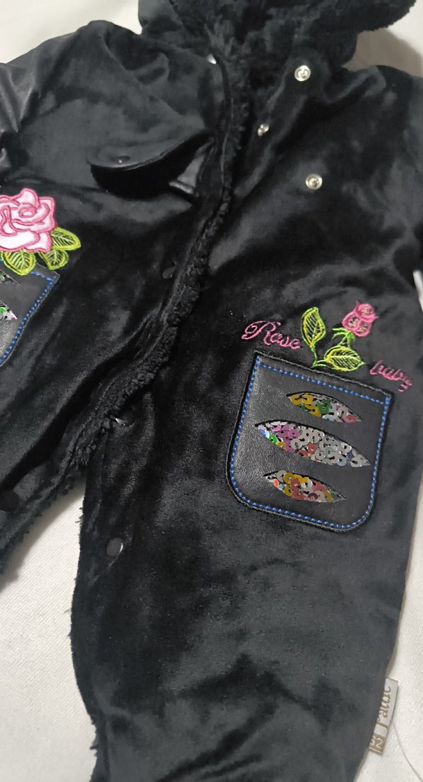 Nakışlı Kürklü Siyah Bebek Kız Tulumu - Görsel 4