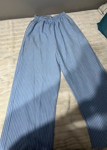 Mavi Midi Keten Kadın Pantolon