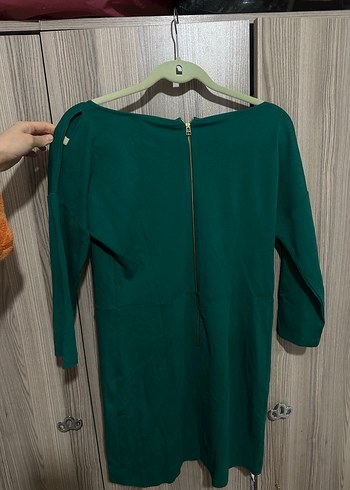 Yeşil Midi Uzun Kollu Dar Kesim Elbise - Görsel 2