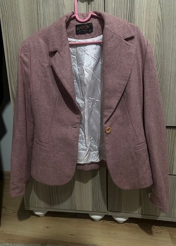 Düğmeli Midi Kadın Keten Blazer - Görsel 2