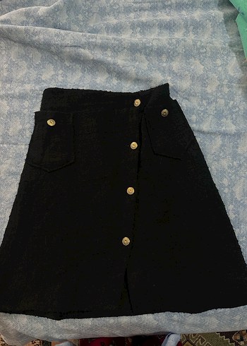 Düğmeli Siyah Midi Kadın ikili takım etek blazer - Görsel 2