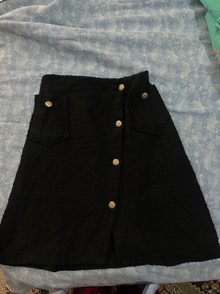 Düğmeli Siyah Midi Kadın ikili takım etek blazer - Görsel 2