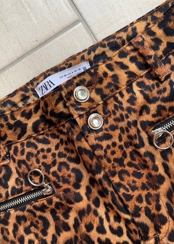 Kahverengi Leopar Desenli Kadın Kumaş Pantolon - Görsel 2