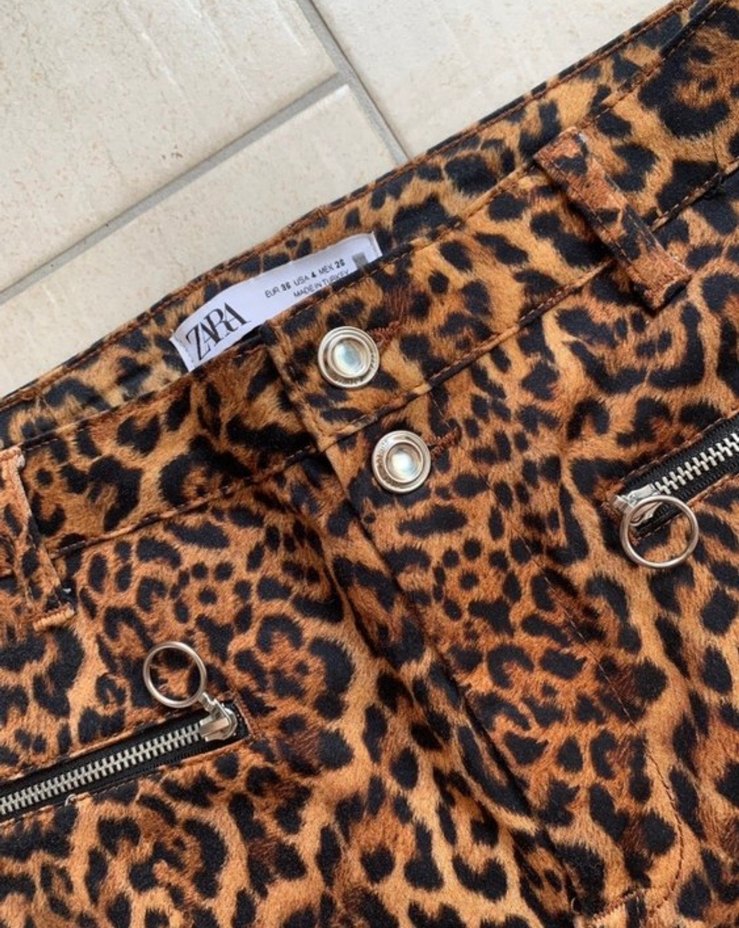 Kahverengi Leopar Desenli Kadın Kumaş Pantolon - Görsel 2