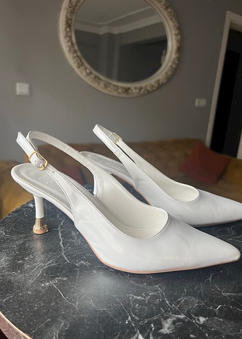 Beyaz Rugan Tokalı Stiletto Abiye Ayakkabı - Görsel 3