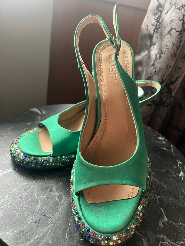 Yeşil Parlak Platform Topuklu Kadın Ayakkabı - Görsel 2